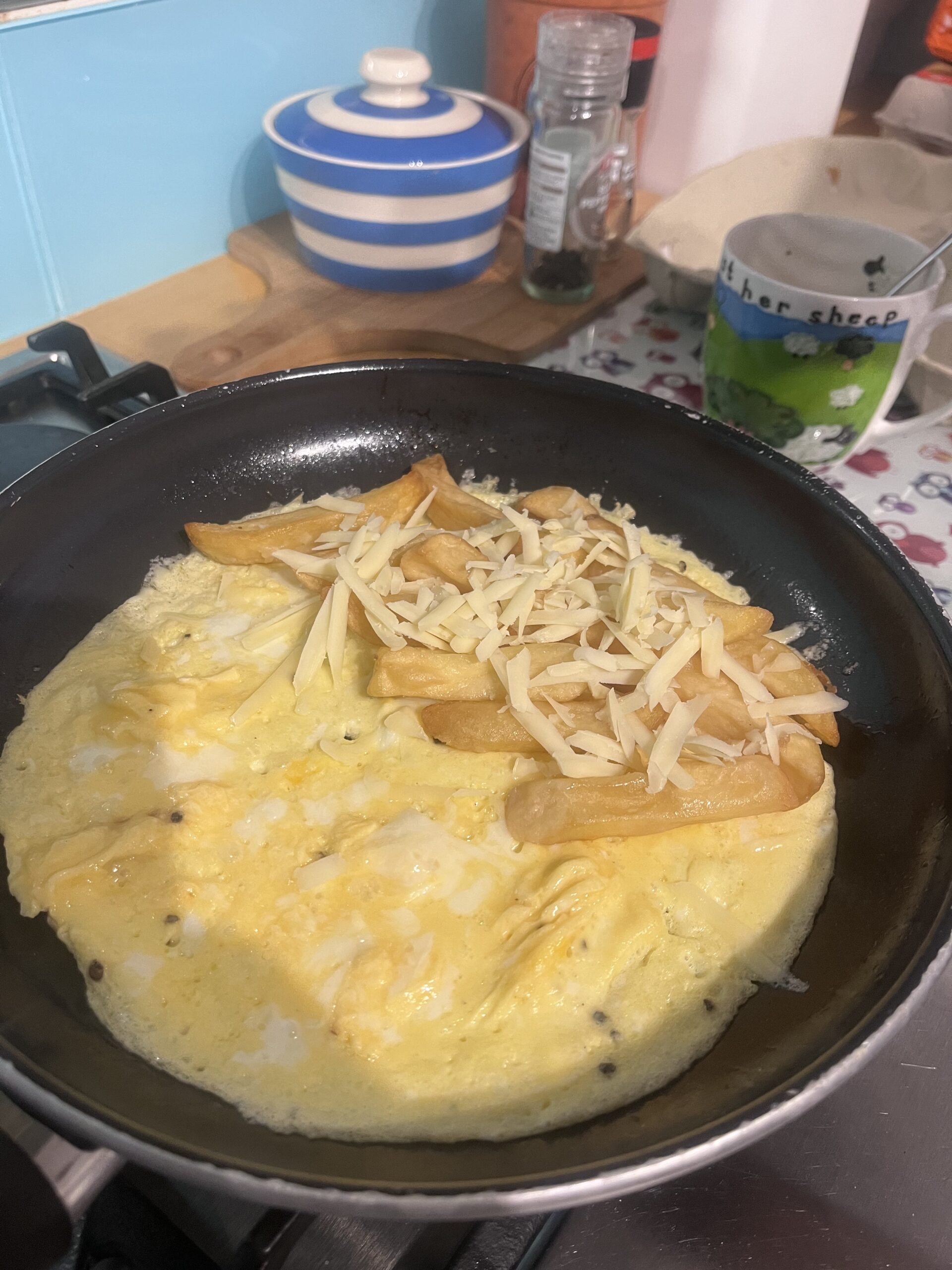 A Chinese chip omelette for breakfast.